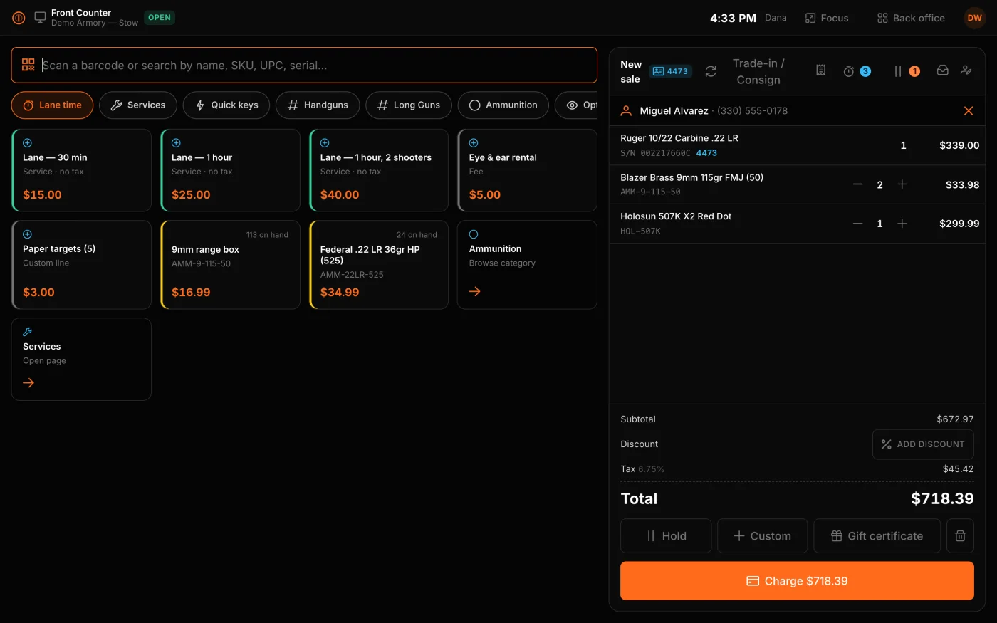 Iron Register demo showing the register, firearm serial number, and Form 4473 workflow